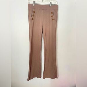 Betabrand Women’s Tan Stretch Sailor Wide Leg Yoga Dress Pant Business Sz small